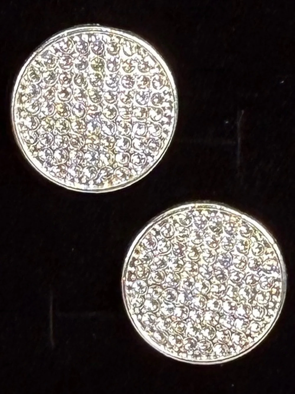 Vintage Silvertone Round Pave Crystal Stud Earrings